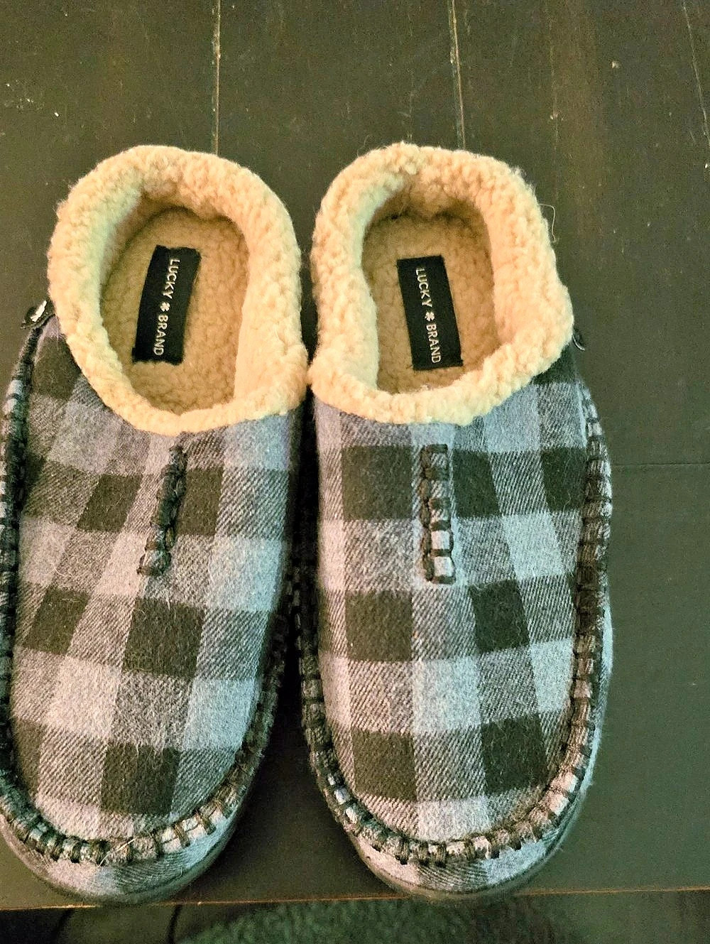 Lucky Brand Plaid Slippers in Blue & Black